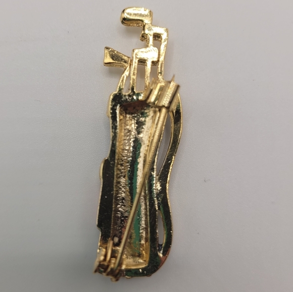Krementz Vintage Golf Brooch 70s Gold Toned Enamal Rhinestones Very RARE - Picture 2 of 3